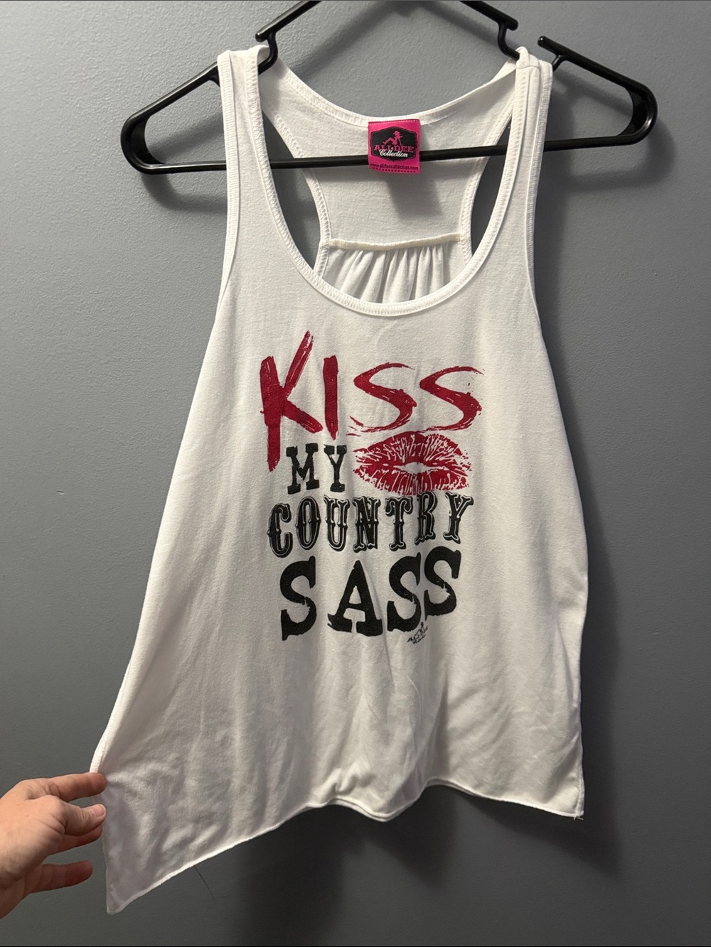 White 'Kiss My Country Sass' Graphic Racerback Tank